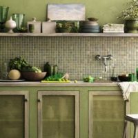 Retro style kitchen with olive hues.