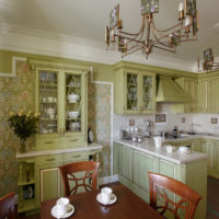 Warm olive tones in the living room kitchen
