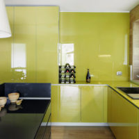 Gloss with olive tint on the facades of the kitchen