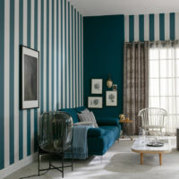 Striped wallpaper of a private house living room interior