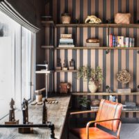 Design loft room with stripes wallpaper