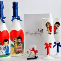Tema per bambini nella progettazione di bottiglie di nozze
