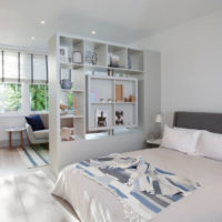 Shelving as a space divider in the bedroom
