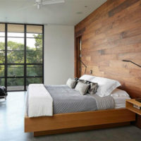 Wood panels in the bedroom interior of a country house