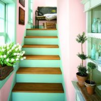 Staircase with mint steps in a private house