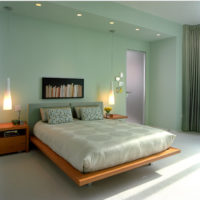 Cozy bedroom interior in mint colors