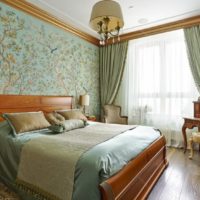 The combination of mint colors with brown tones in the decoration of the bedroom