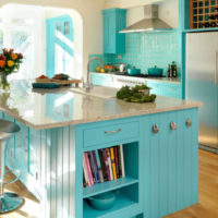 Mint-colored kitchen island in a country house