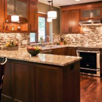 Combination of marble countertop with mosaic apron