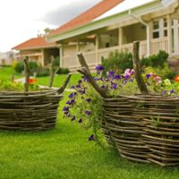Wicker flowerpots for decorating the garden
