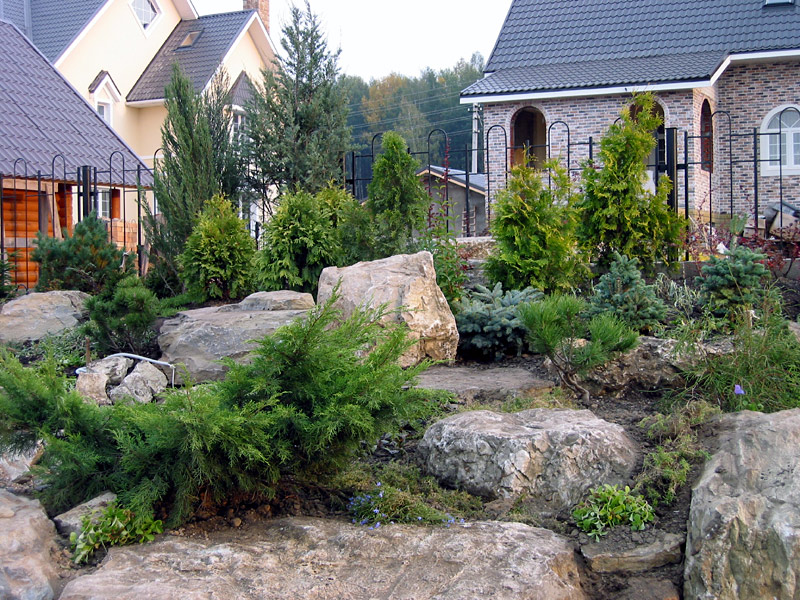 Large stones in the landscaping of a private garden