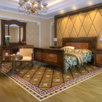 Wooden furniture in the bedroom interior