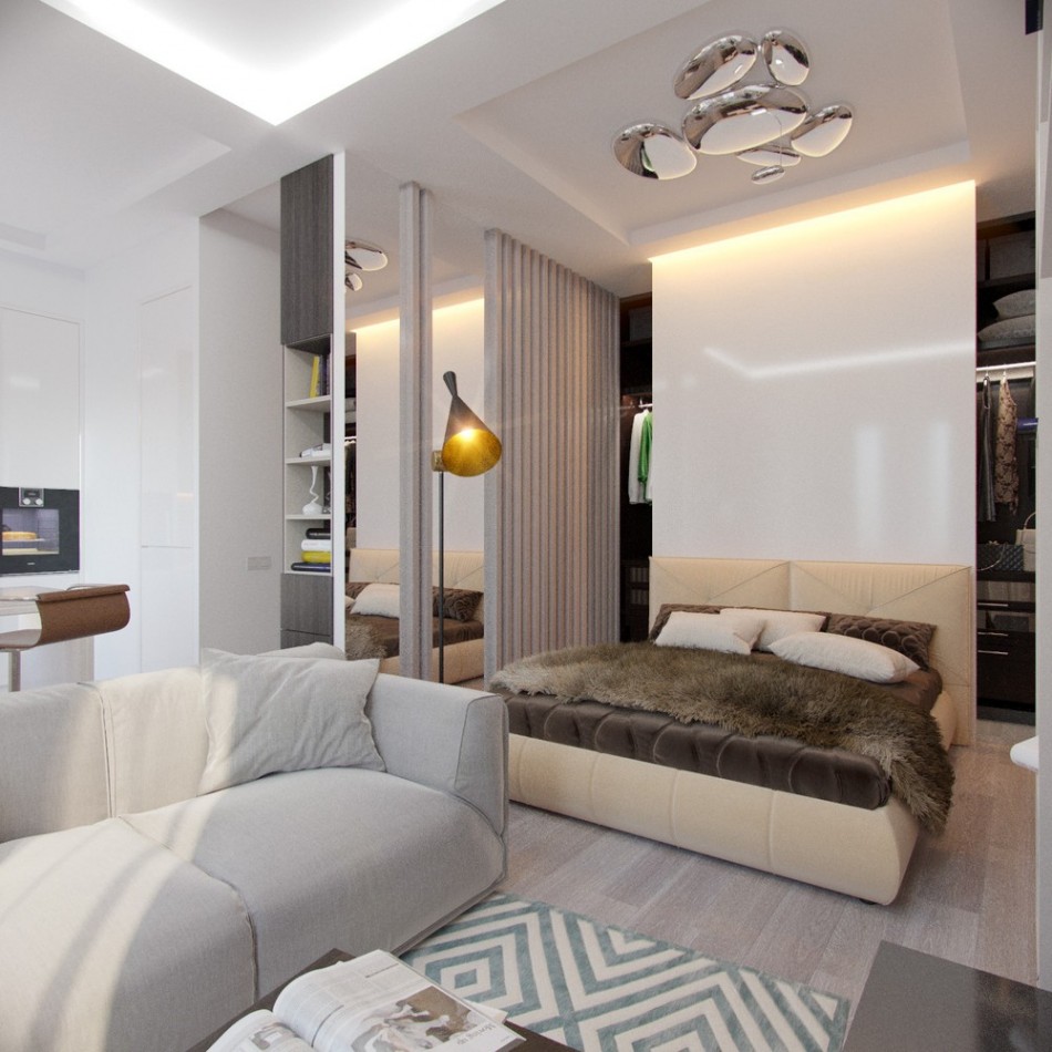 Conception d'un appartement de 37 mètres carrés dans le style du minimalisme