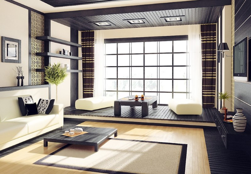 Japanese-style laminate flooring on a Japanese-style living room floor