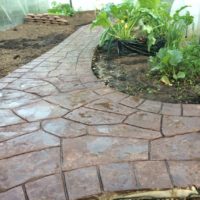 Wet garden path made of natural stone