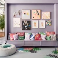 Original paintings on the lavender color wall