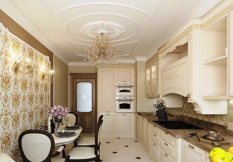 Classic style kitchen interior with stucco elements.