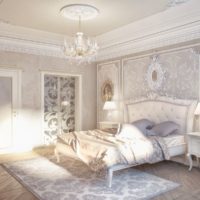 White bedroom with decorative moldings