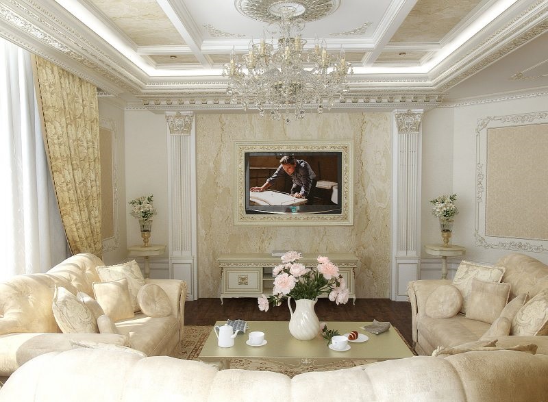 Interior of a country house living room with stucco decorations
