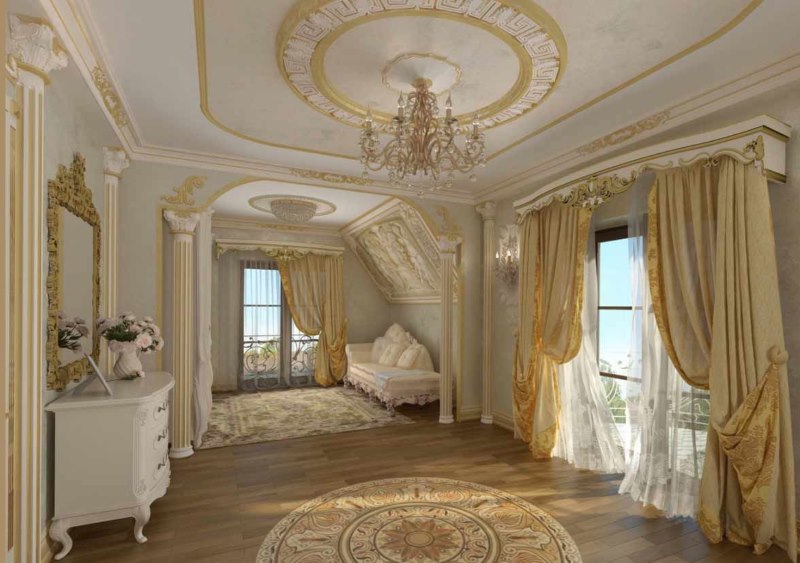 Stampaggio a stucco classico all'interno del soggiorno in stile classico