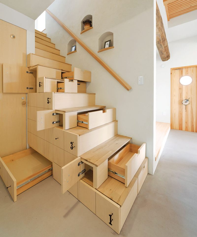 Designer staircase with drawers for storing small items