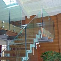 Glass railing of the house staircase