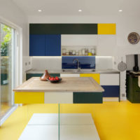 Bright linoleum in the design of the kitchen
