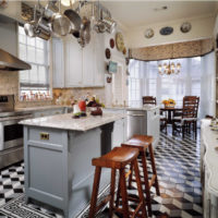 3D linoleum in the interior of the kitchen in the country style