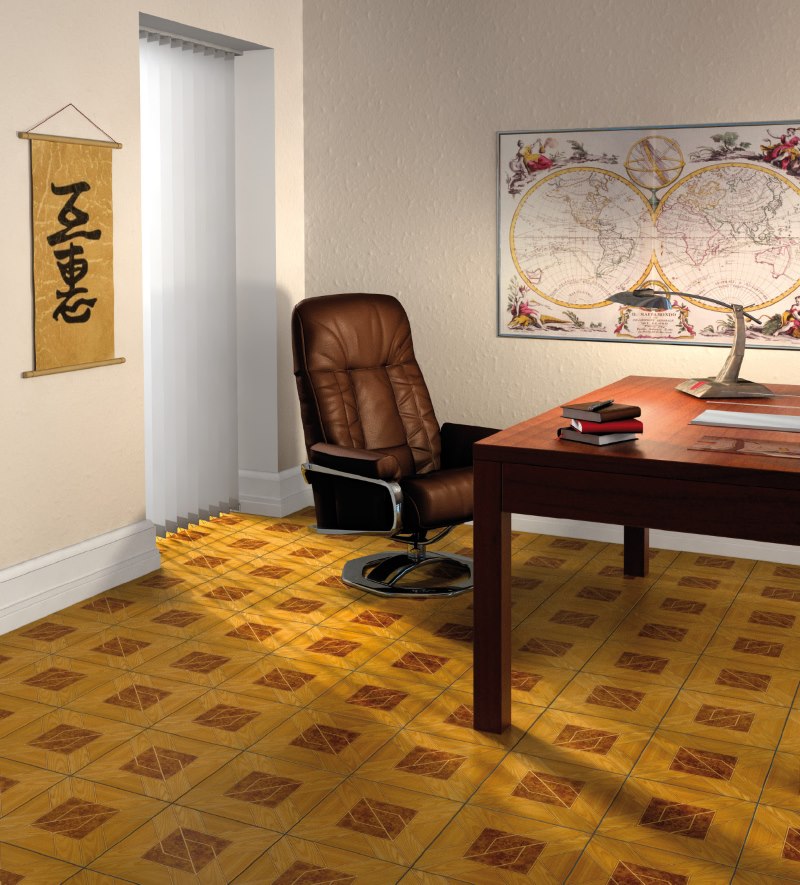 Room design of a city apartment with linoleum on the floor