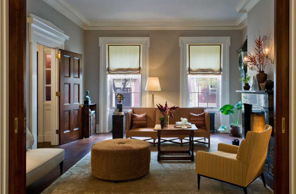 Modern furniture in a neoclassical living room