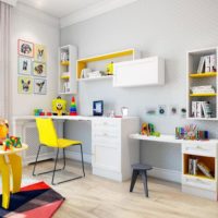 Pastel colored room with yellow accents