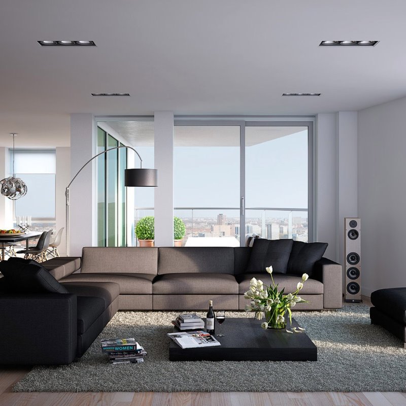 The interior of the living room for men in cold colors