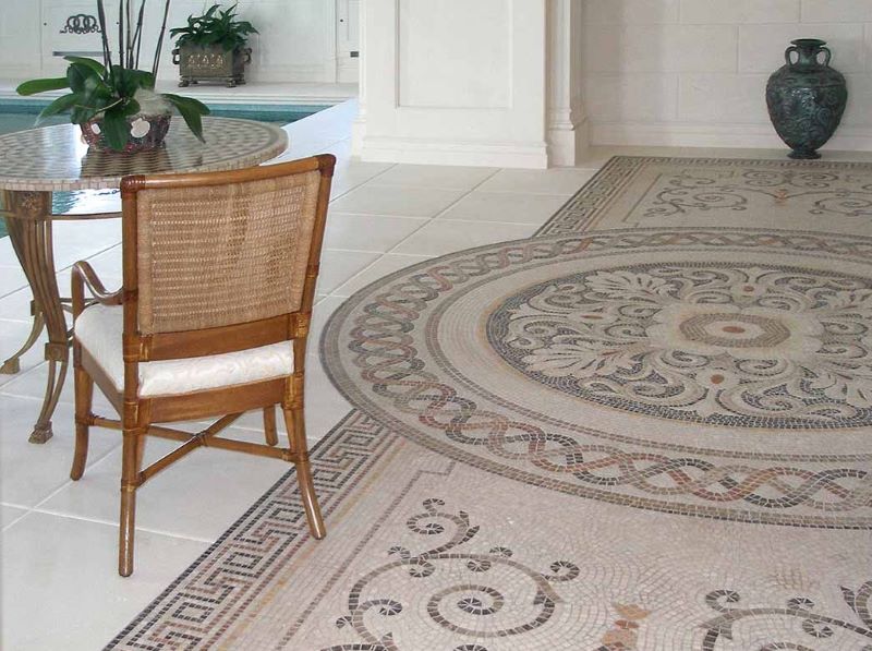 Mosaic floor in the living room interior