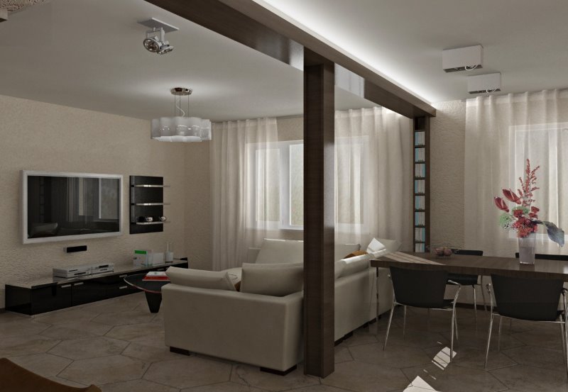 Interior of a man studio apartment in gray tones