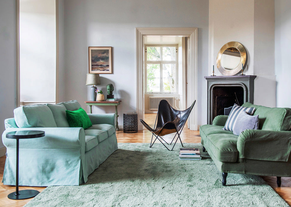 Sofas in the living room in mint color