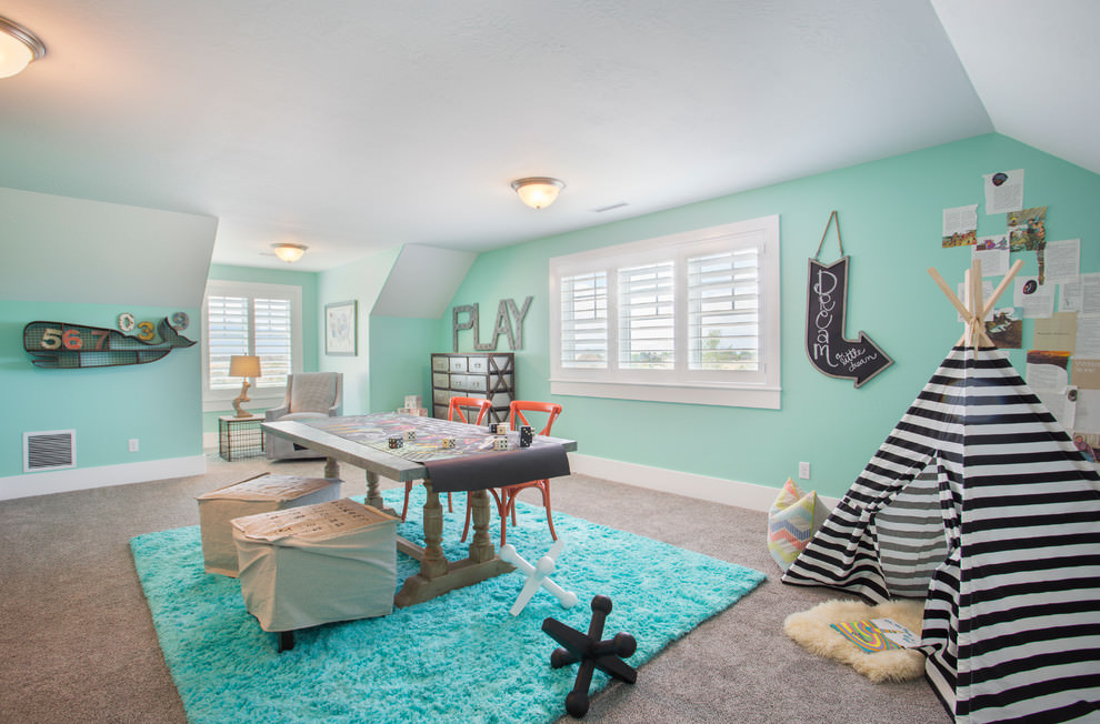 Children's room in mint colors for a boy