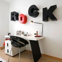 The inscription on the wall in the room of a rock music lover