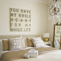 Interior decoration bedroom with inscriptions