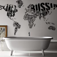 World map on bathroom wall