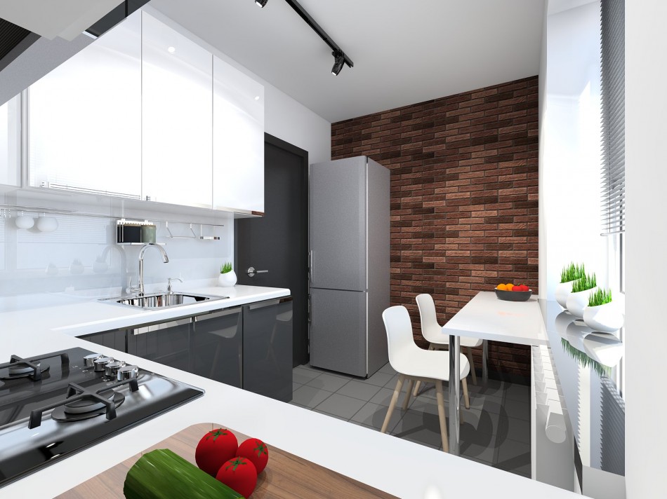 Kitchen design in apartment P44T after redevelopment