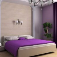 Violet color in bedroom interior