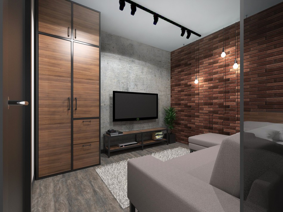 Brick wall in the design of a studio apartment in the loft style