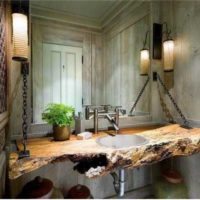 Wood in the interior of the bathroom