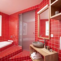 Red tile in the design of the bathroom