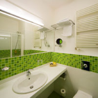 The combination of green and white in the design of the bathroom