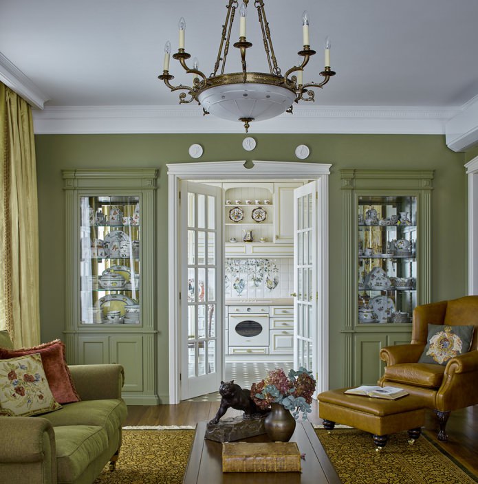 Olive color in a classic style living room design