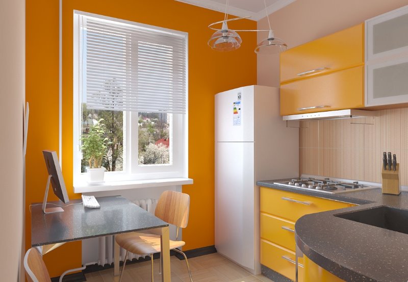 Kitchen interior design in orange