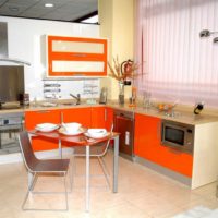 Kitchen cabinets with orange facades