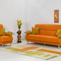 Upholstered furniture with orange fabric upholstery