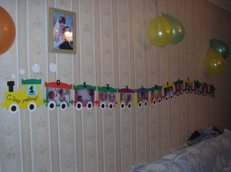 Collage of photos of a child in the design of a birthday room